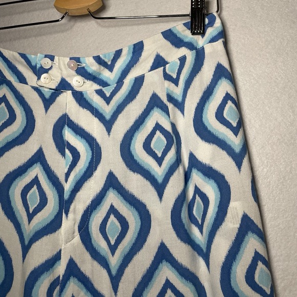 Skemo Blue White Ikat Wide Leg Pants Sz L - Picture 3 of 5